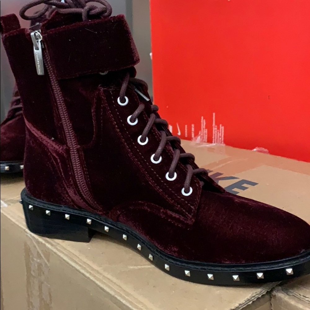 Brand new burgundy velvet combat style boot